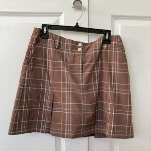 Nike Golf Plaid Skort Womens 10 Brown Tennis Prep Athletic Dry Fit
